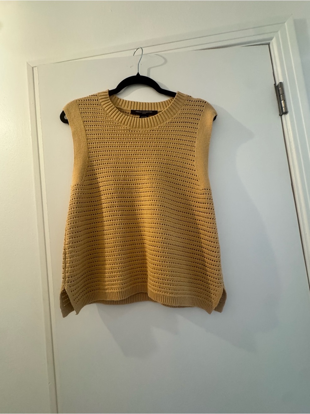 Sleeveless Open-Knit Tank Sweater in Mustard Yellow